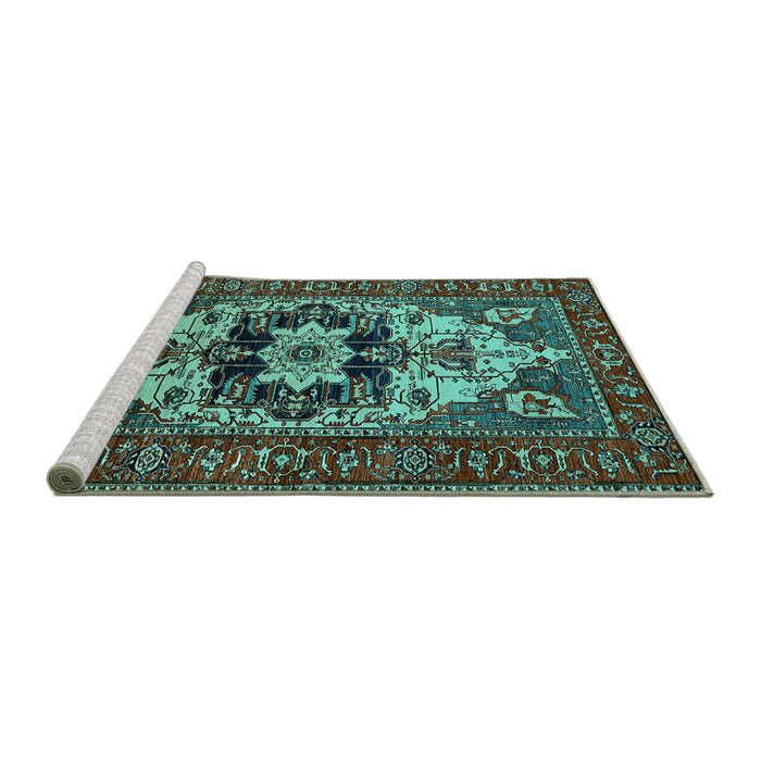 Sideview of Machine Washable Oriental Turquoise Industrial Area Rugs, wshurb2388turq
