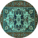 Round Machine Washable Oriental Turquoise Industrial Area Rugs, wshurb2388turq