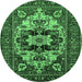 Round Oriental Emerald Green Industrial Rug, urb2388emgrn