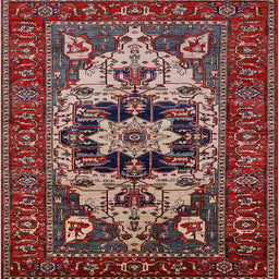 Square Mid-Century Modern Cranberry Red Oriental Rug, urb2388