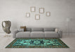 Machine Washable Oriental Turquoise Industrial Area Rugs in a Living Room,, wshurb2388turq