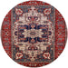 Round Mid-Century Modern Cranberry Red Oriental Rug, urb2388