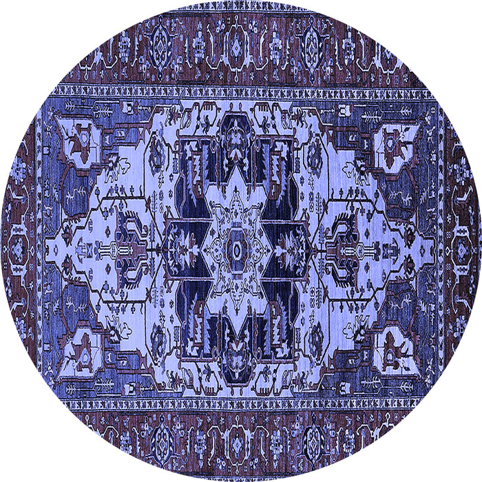 Round Machine Washable Oriental Blue Industrial Rug, wshurb2388blu