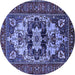 Round Machine Washable Oriental Blue Industrial Rug, wshurb2388blu