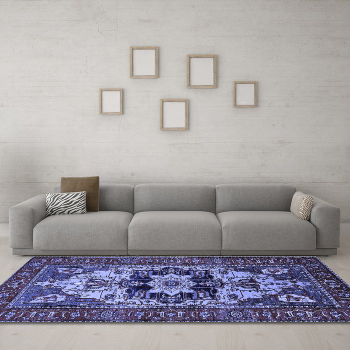 Machine Washable Oriental Blue Industrial Rug in a Living Room, wshurb2388blu