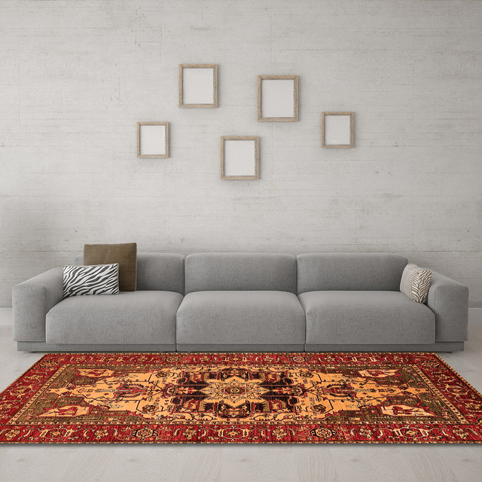Machine Washable Oriental Orange Industrial Area Rugs in a Living Room, wshurb2388org