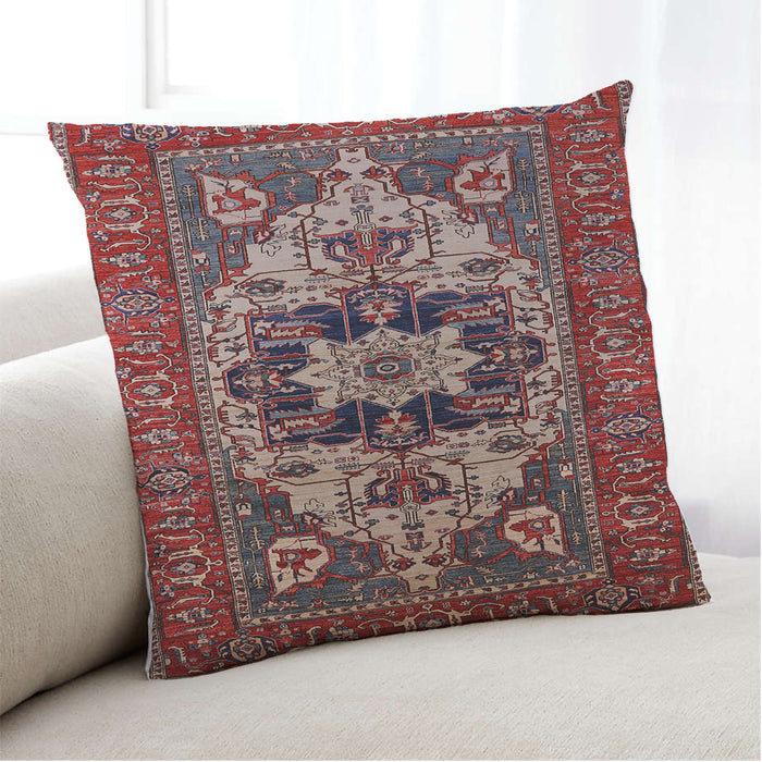 Lifestyle Image of Mid-Century Modern Urban Square Cranberry Red Throw Pillow, 18 inch by 18 inch, pwurb2388