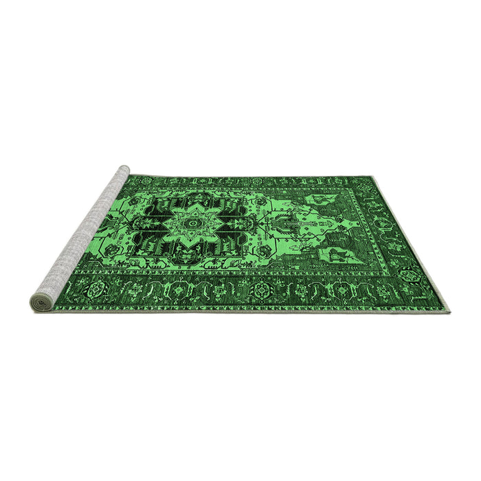 Sideview of Machine Washable Oriental Emerald Green Industrial Area Rugs, wshurb2388emgrn