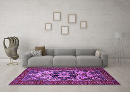 Machine Washable Oriental Purple Industrial Area Rugs in a Living Room, wshurb2388pur
