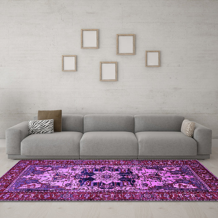 Machine Washable Oriental Purple Industrial Area Rugs in a Living Room, wshurb2388pur