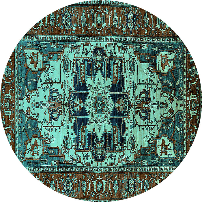 Round Oriental Turquoise Industrial Rug, urb2388turq