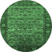 Round Oriental Emerald Green Industrial Rug, urb2389emgrn