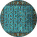 Round Oriental Turquoise Industrial Rug, urb2389turq