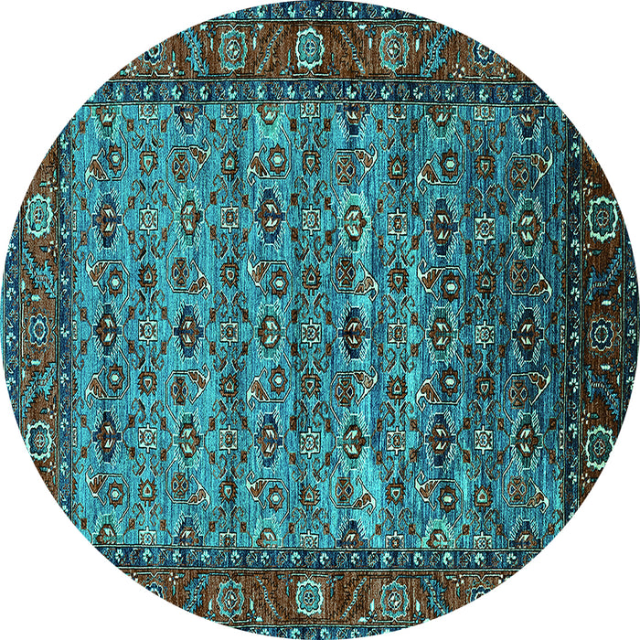 Round Machine Washable Oriental Turquoise Industrial Area Rugs, wshurb2389turq