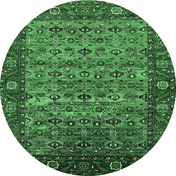 Round Machine Washable Oriental Emerald Green Industrial Area Rugs, wshurb2389emgrn