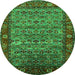 Round Oriental Green Industrial Rug, urb2389grn