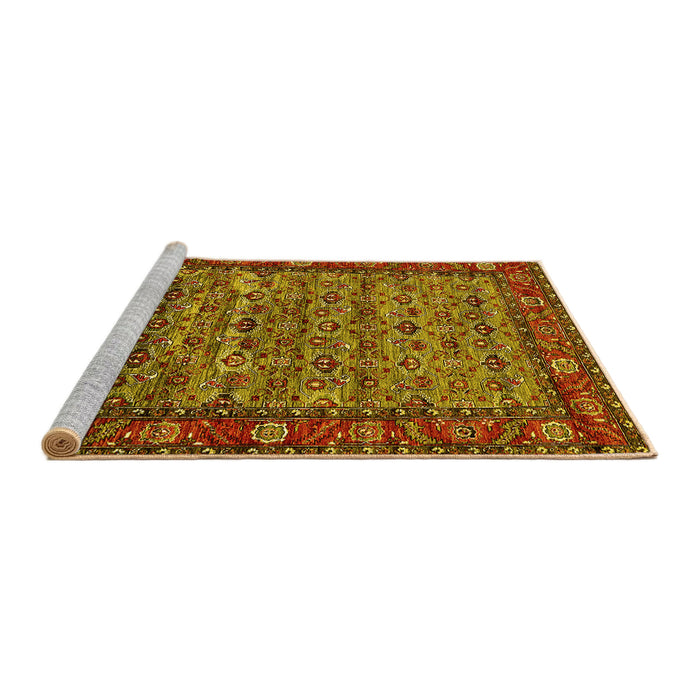 Sideview of Machine Washable Oriental Yellow Industrial Rug, wshurb2389yw