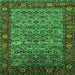 Square Machine Washable Oriental Green Industrial Area Rugs, wshurb2389grn