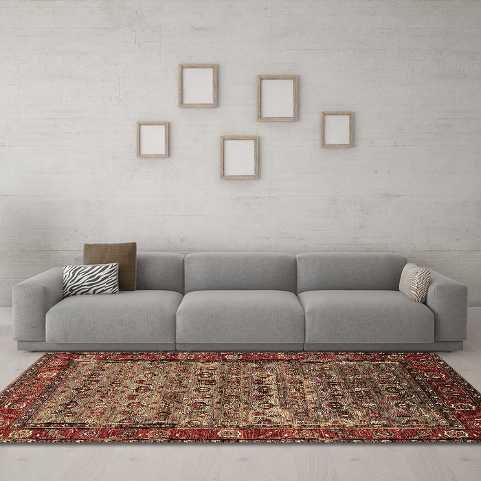 Machine Washable Oriental Brown Industrial Rug in a Living Room,, wshurb2389brn