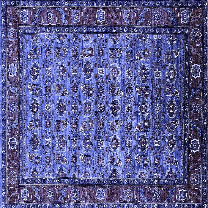 Square Machine Washable Oriental Blue Industrial Rug, wshurb2389blu