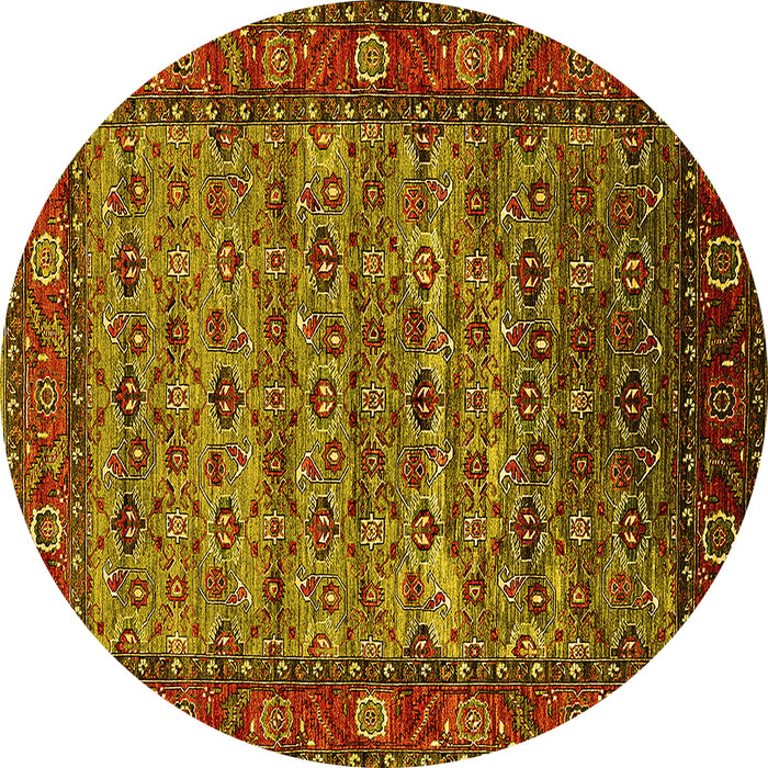 Round Machine Washable Oriental Yellow Industrial Rug, wshurb2389yw