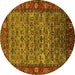 Round Machine Washable Oriental Yellow Industrial Rug, wshurb2389yw