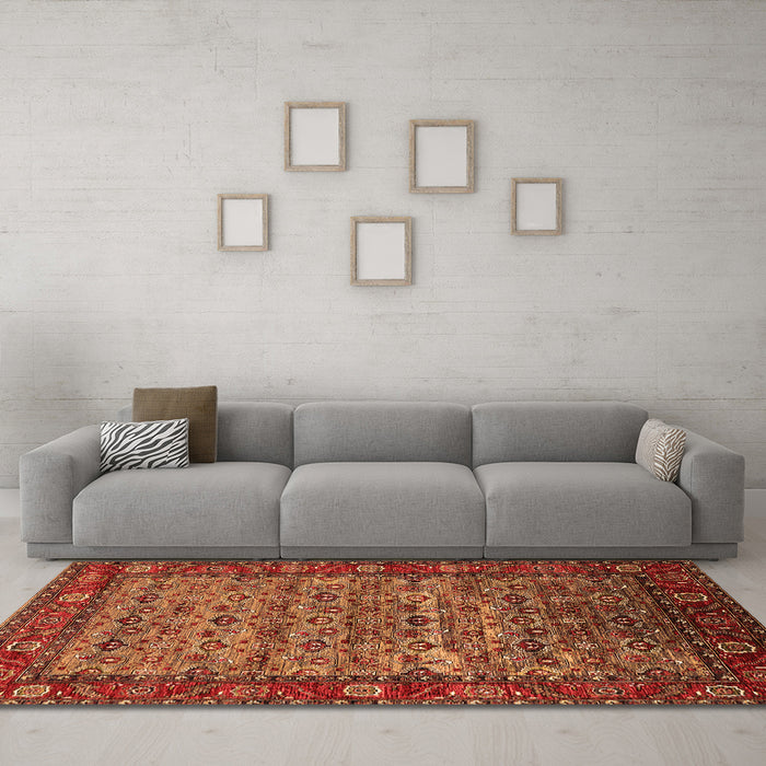 Machine Washable Oriental Orange Industrial Area Rugs in a Living Room, wshurb2389org