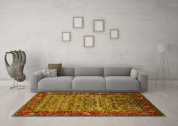 Machine Washable Oriental Yellow Industrial Rug in a Living Room, wshurb2389yw
