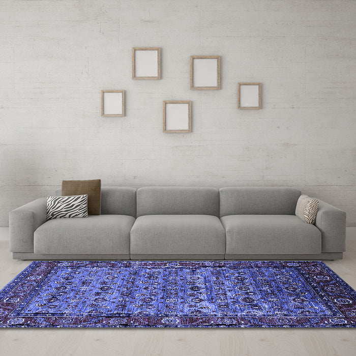 Machine Washable Oriental Blue Industrial Rug in a Living Room, wshurb2389blu