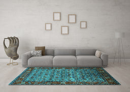 Machine Washable Oriental Turquoise Industrial Area Rugs in a Living Room,, wshurb2389turq
