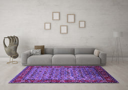 Machine Washable Oriental Purple Industrial Area Rugs in a Living Room, wshurb2389pur