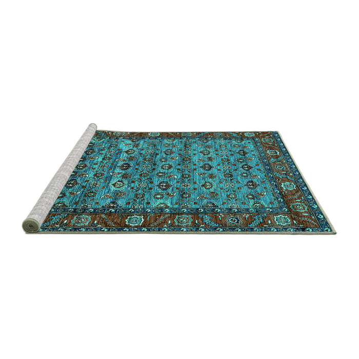Sideview of Machine Washable Oriental Turquoise Industrial Area Rugs, wshurb2389turq