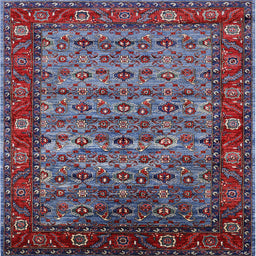 Square Mid-Century Modern Light Purple Blue Oriental Rug, urb2389