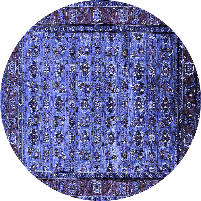 Round Machine Washable Oriental Blue Industrial Rug, wshurb2389blu