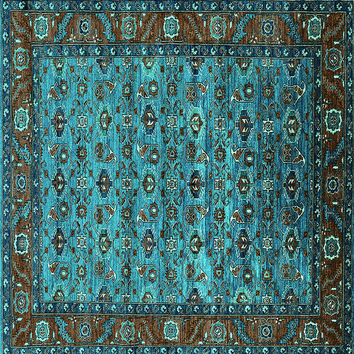 Square Machine Washable Oriental Turquoise Industrial Area Rugs, wshurb2389turq