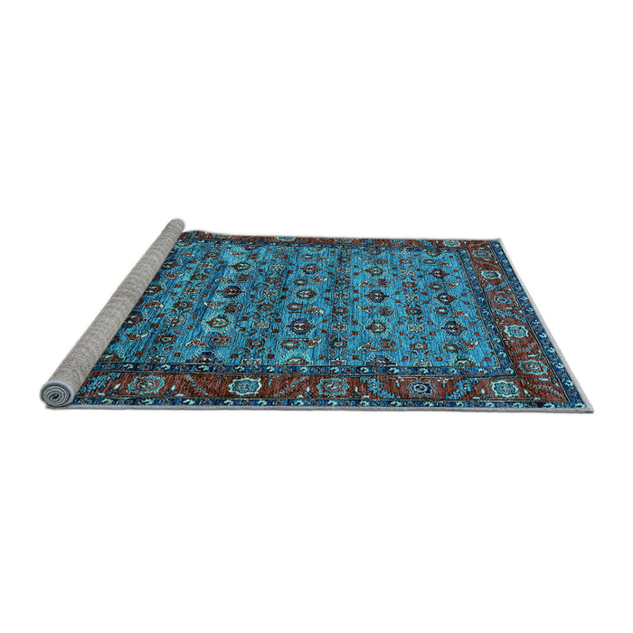 Sideview of Machine Washable Oriental Light Blue Industrial Rug, wshurb2389lblu
