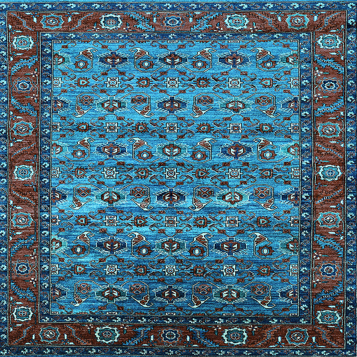 Square Machine Washable Oriental Light Blue Industrial Rug, wshurb2389lblu