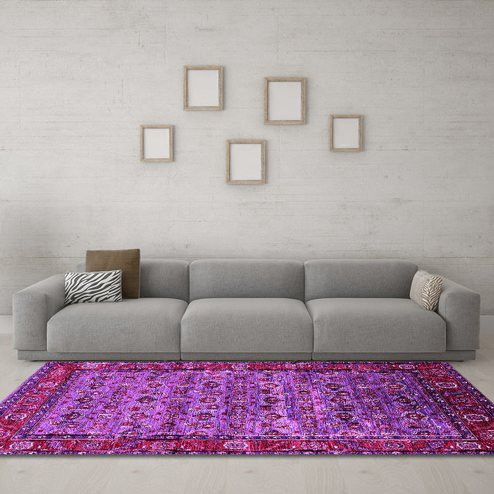 Machine Washable Oriental Pink Industrial Rug in a Living Room, wshurb2389pnk