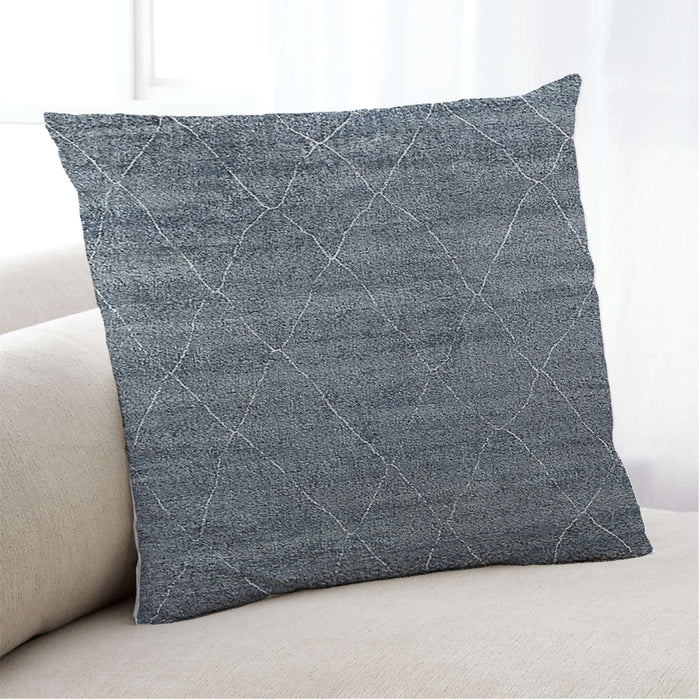 Lifestyle Image of Mid-Century Modern Urban Square Dark Blue Grey Blue Throw Pillow, 18 inch by 18 inch, pwurb238