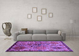 Machine Washable Oriental Purple Industrial Area Rugs in a Living Room, wshurb2390pur