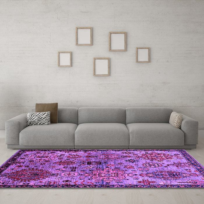 Machine Washable Oriental Purple Industrial Area Rugs in a Living Room, wshurb2390pur