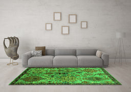 Machine Washable Oriental Green Industrial Area Rugs in a Living Room,, wshurb2390grn