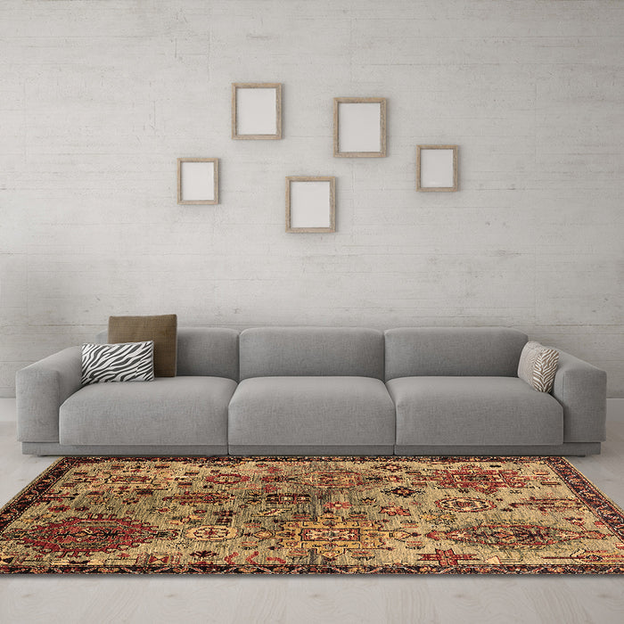 Machine Washable Oriental Brown Industrial Rug in a Living Room,, wshurb2390brn