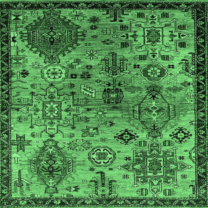 Square Machine Washable Oriental Emerald Green Industrial Area Rugs, wshurb2390emgrn