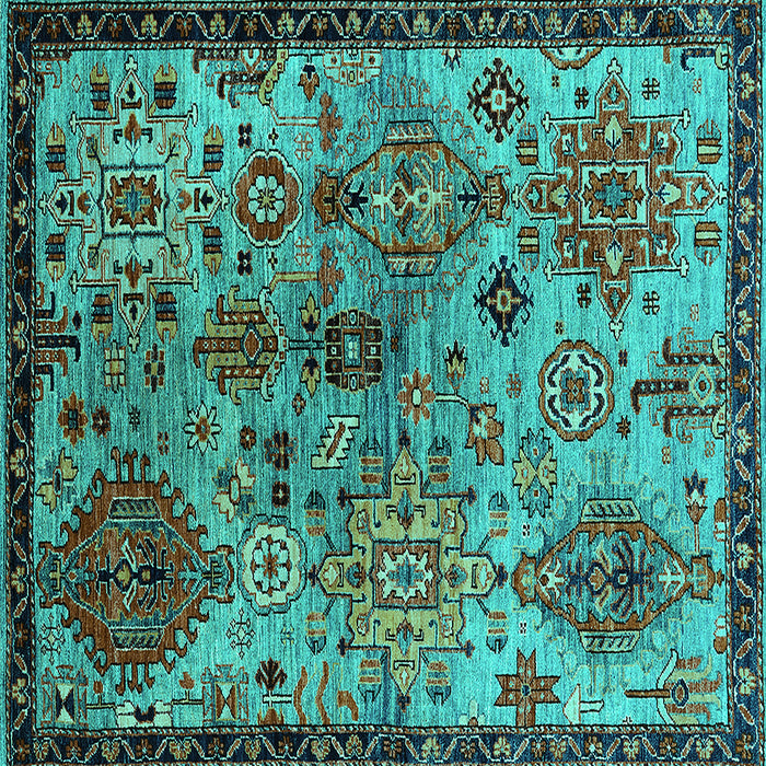 Square Machine Washable Oriental Turquoise Industrial Area Rugs, wshurb2390turq