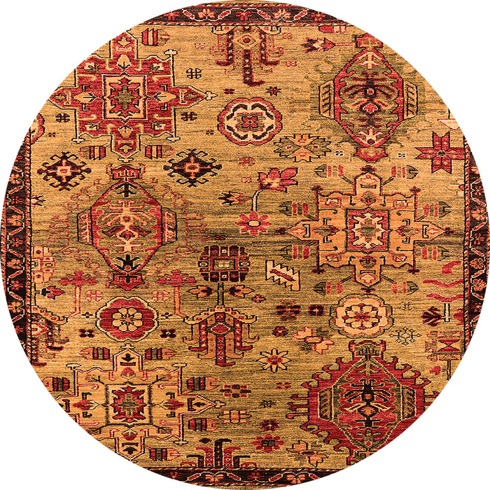 Round Machine Washable Oriental Orange Industrial Area Rugs, wshurb2390org