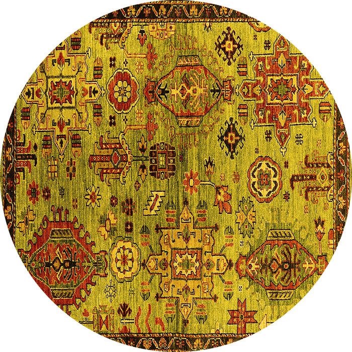 Round Machine Washable Oriental Yellow Industrial Rug, wshurb2390yw