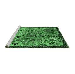 Sideview of Machine Washable Oriental Emerald Green Industrial Area Rugs, wshurb2390emgrn