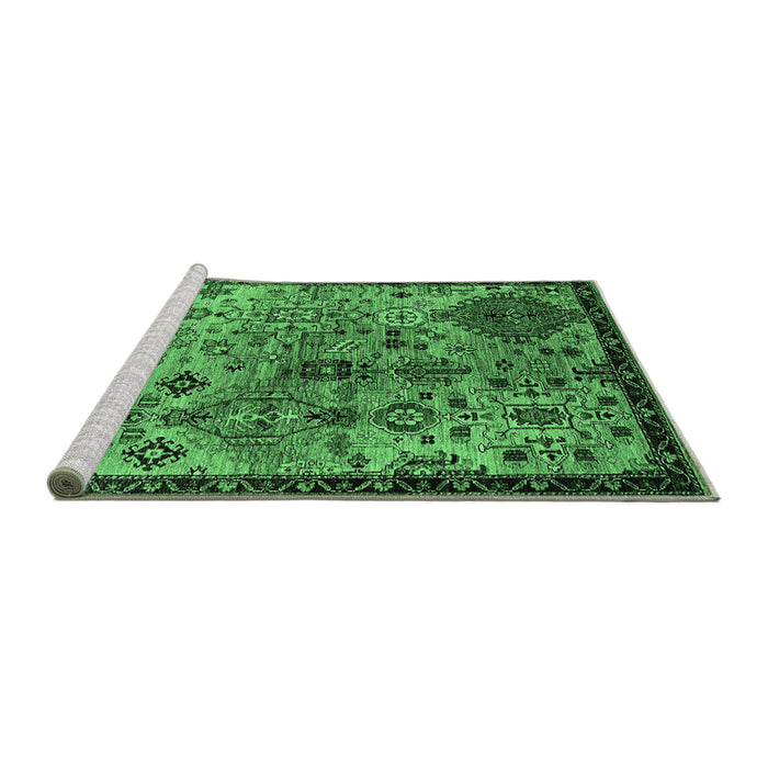 Sideview of Machine Washable Oriental Emerald Green Industrial Area Rugs, wshurb2390emgrn