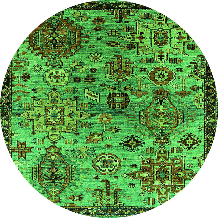 Round Machine Washable Oriental Green Industrial Area Rugs, wshurb2390grn
